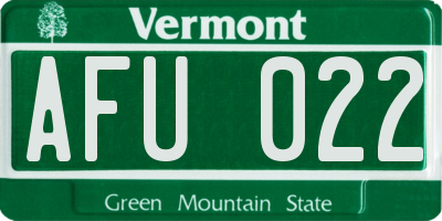 VT license plate AFU022