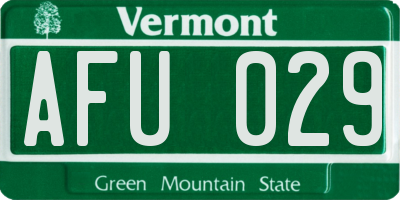 VT license plate AFU029