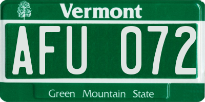 VT license plate AFU072