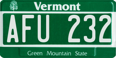VT license plate AFU232