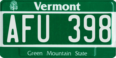 VT license plate AFU398