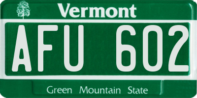 VT license plate AFU602