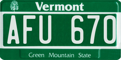 VT license plate AFU670