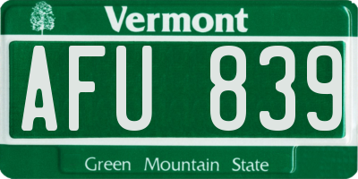 VT license plate AFU839