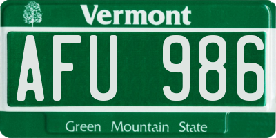 VT license plate AFU986