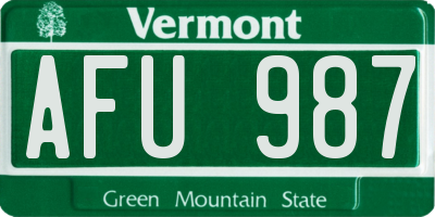 VT license plate AFU987