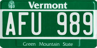 VT license plate AFU989