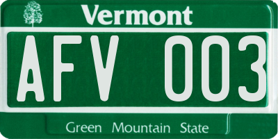 VT license plate AFV003