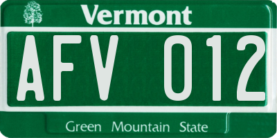 VT license plate AFV012