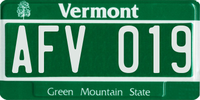 VT license plate AFV019