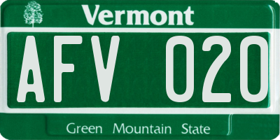 VT license plate AFV020