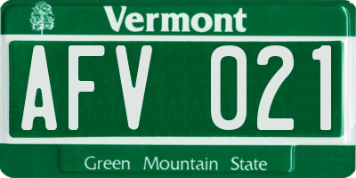 VT license plate AFV021