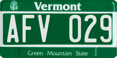 VT license plate AFV029