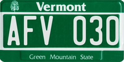 VT license plate AFV030