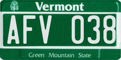 VT license plate AFV038