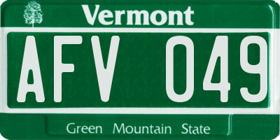VT license plate AFV049