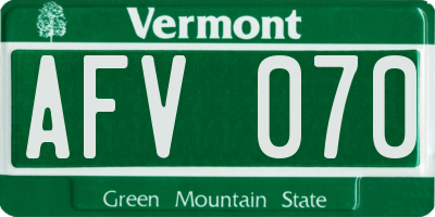 VT license plate AFV070