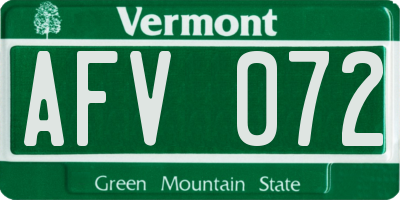 VT license plate AFV072