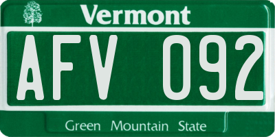 VT license plate AFV092