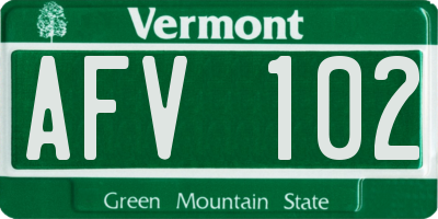 VT license plate AFV102