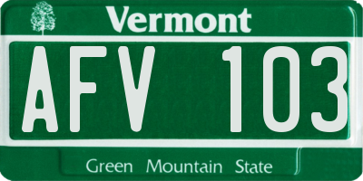 VT license plate AFV103