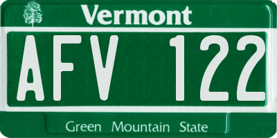 VT license plate AFV122
