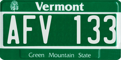 VT license plate AFV133
