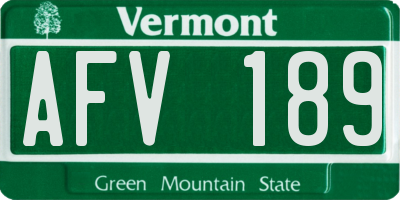 VT license plate AFV189