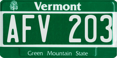 VT license plate AFV203