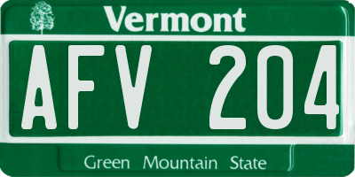 VT license plate AFV204