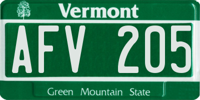 VT license plate AFV205