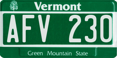 VT license plate AFV230