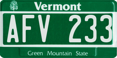 VT license plate AFV233