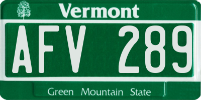 VT license plate AFV289