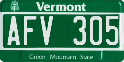 VT license plate AFV305