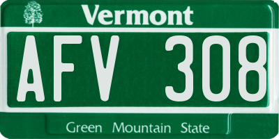 VT license plate AFV308