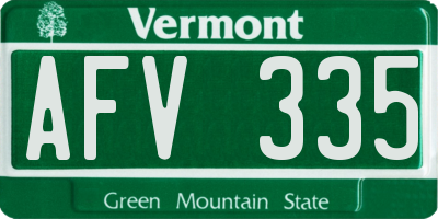 VT license plate AFV335