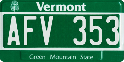 VT license plate AFV353