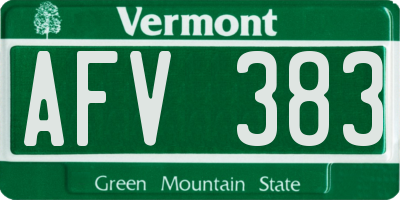 VT license plate AFV383