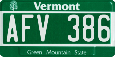 VT license plate AFV386