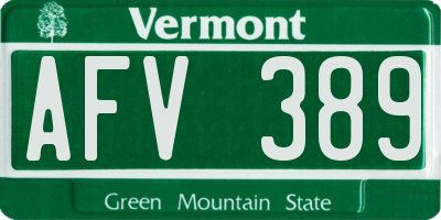 VT license plate AFV389