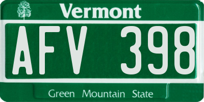 VT license plate AFV398