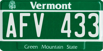 VT license plate AFV433