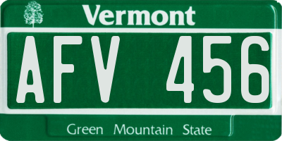 VT license plate AFV456