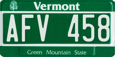VT license plate AFV458