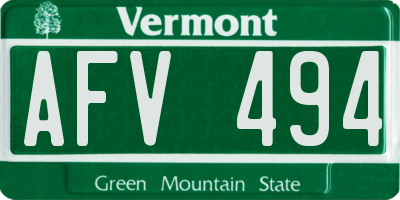 VT license plate AFV494