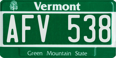VT license plate AFV538