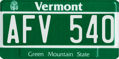 VT license plate AFV540