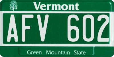 VT license plate AFV602