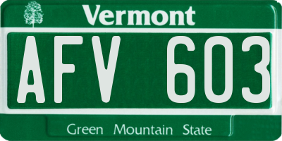 VT license plate AFV603